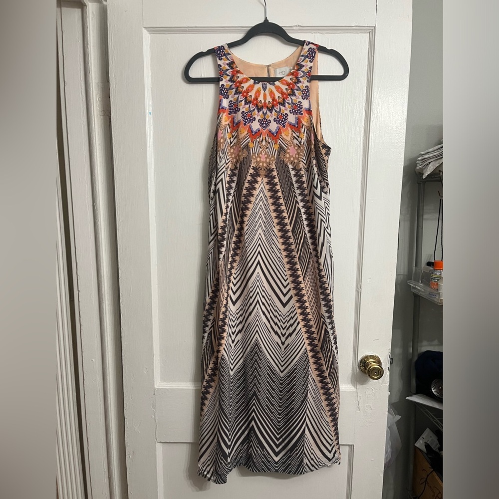 HD in Paris Anthropologie “Solstice” Midi Printed Silk Shift Dress Size 12